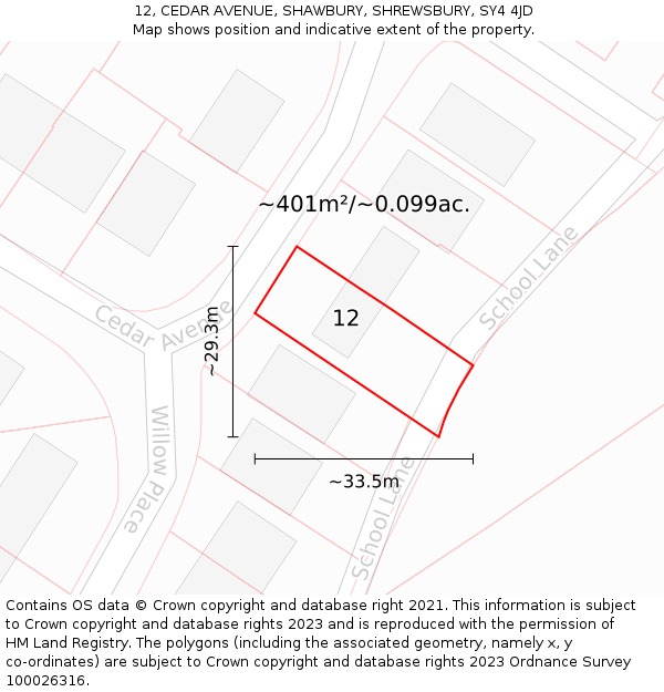 12, CEDAR AVENUE, SHAWBURY, SHREWSBURY, SY4 4JD: Plot and title map