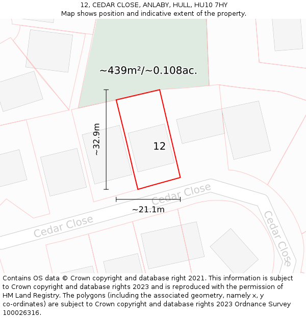 12, CEDAR CLOSE, ANLABY, HULL, HU10 7HY: Plot and title map