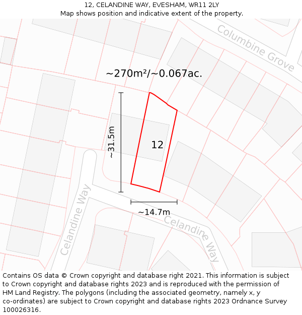 12, CELANDINE WAY, EVESHAM, WR11 2LY: Plot and title map