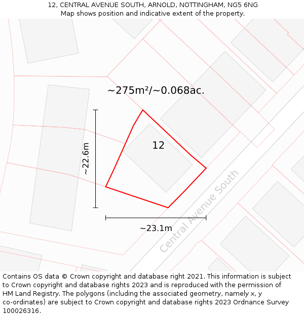 12, CENTRAL AVENUE SOUTH, ARNOLD, NOTTINGHAM, NG5 6NG: Plot and title map