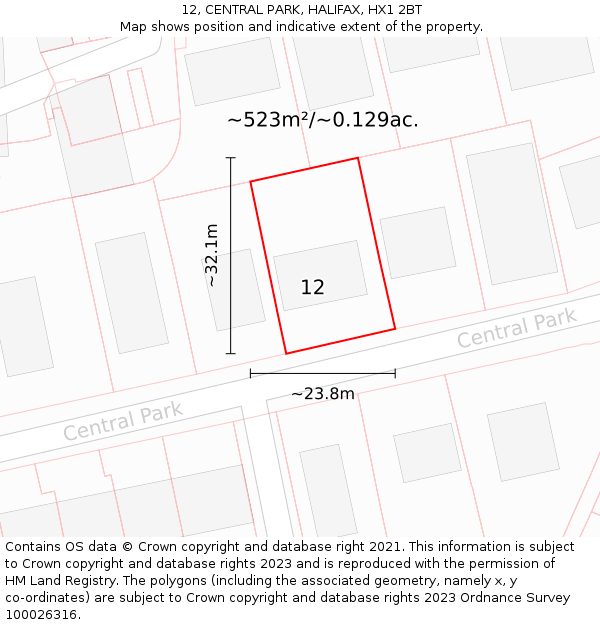 12, CENTRAL PARK, HALIFAX, HX1 2BT: Plot and title map