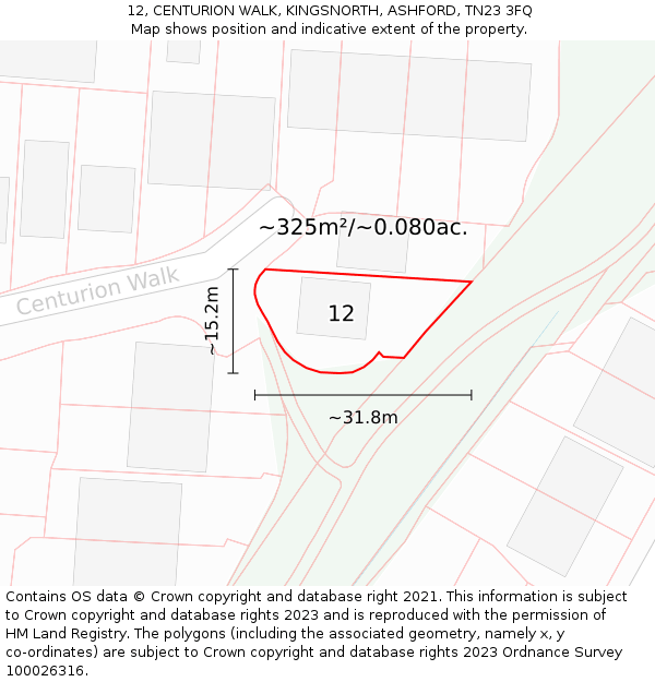 12, CENTURION WALK, KINGSNORTH, ASHFORD, TN23 3FQ: Plot and title map