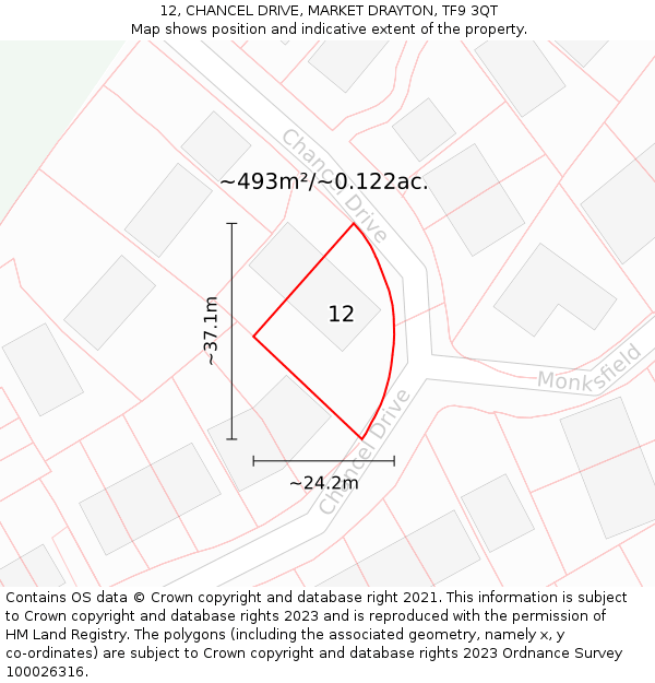 12, CHANCEL DRIVE, MARKET DRAYTON, TF9 3QT: Plot and title map