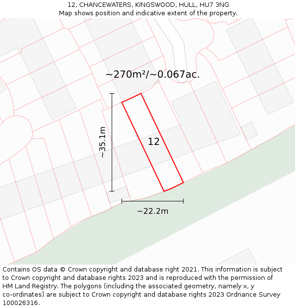 12, CHANCEWATERS, KINGSWOOD, HULL, HU7 3NG: Plot and title map