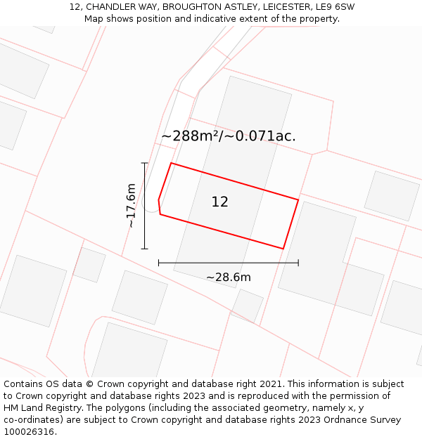 12, CHANDLER WAY, BROUGHTON ASTLEY, LEICESTER, LE9 6SW: Plot and title map