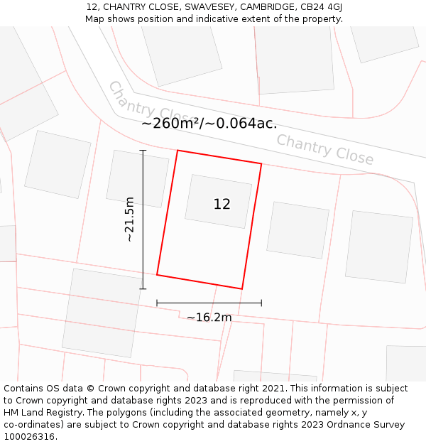 12, CHANTRY CLOSE, SWAVESEY, CAMBRIDGE, CB24 4GJ: Plot and title map