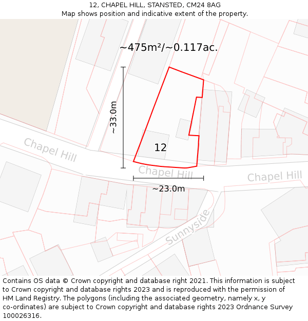 12, CHAPEL HILL, STANSTED, CM24 8AG: Plot and title map