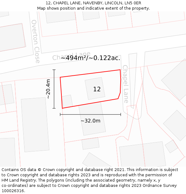 12, CHAPEL LANE, NAVENBY, LINCOLN, LN5 0ER: Plot and title map