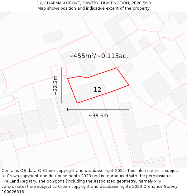 12, CHAPMAN GROVE, SAWTRY, HUNTINGDON, PE28 5NR: Plot and title map