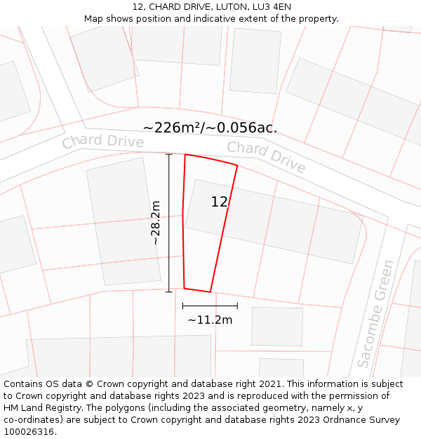 12, CHARD DRIVE, LUTON, LU3 4EN: Plot and title map