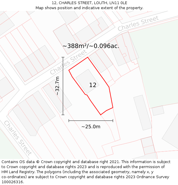 12, CHARLES STREET, LOUTH, LN11 0LE: Plot and title map