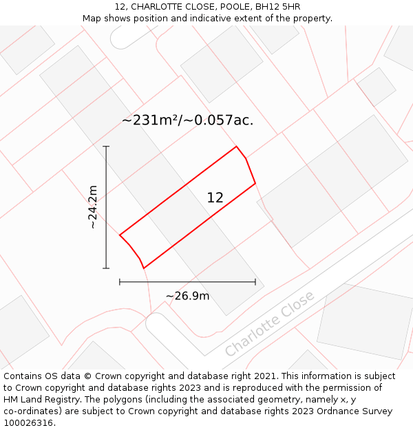 12, CHARLOTTE CLOSE, POOLE, BH12 5HR: Plot and title map