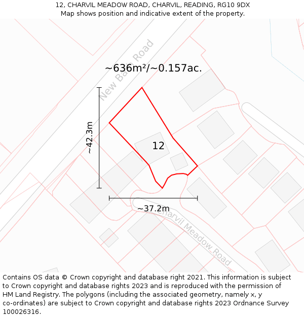 12, CHARVIL MEADOW ROAD, CHARVIL, READING, RG10 9DX: Plot and title map