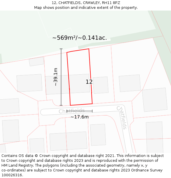 12, CHATFIELDS, CRAWLEY, RH11 8PZ: Plot and title map