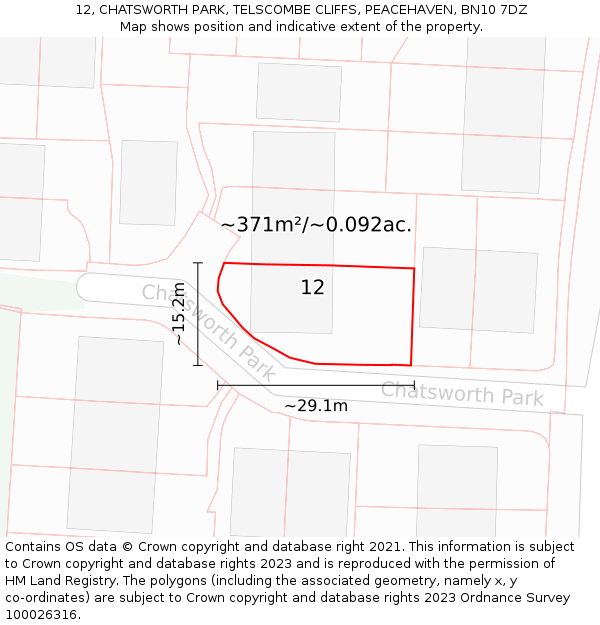 12, CHATSWORTH PARK, TELSCOMBE CLIFFS, PEACEHAVEN, BN10 7DZ: Plot and title map