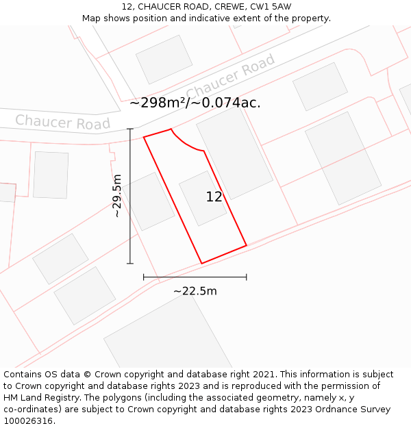 12, CHAUCER ROAD, CREWE, CW1 5AW: Plot and title map