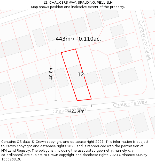 12, CHAUCERS WAY, SPALDING, PE11 1LH: Plot and title map