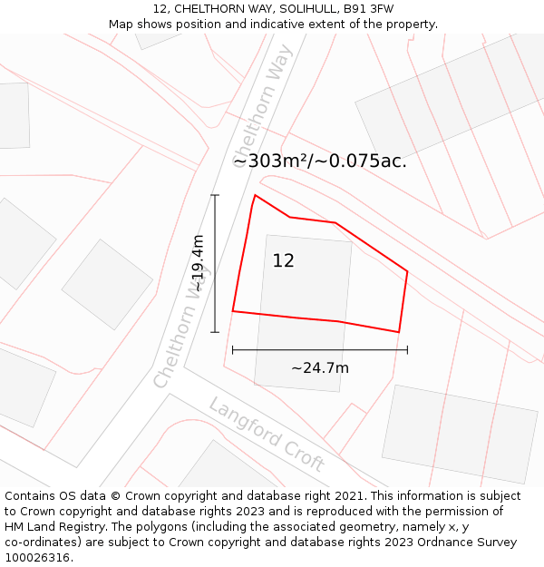 12, CHELTHORN WAY, SOLIHULL, B91 3FW: Plot and title map