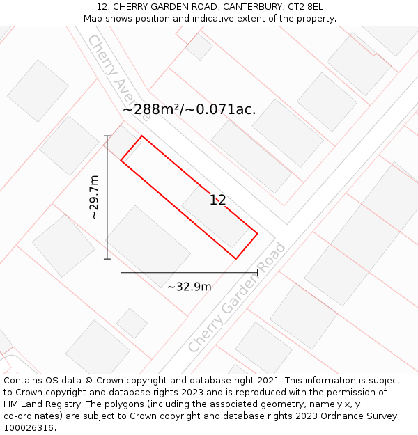 12, CHERRY GARDEN ROAD, CANTERBURY, CT2 8EL: Plot and title map