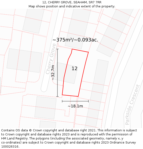 12, CHERRY GROVE, SEAHAM, SR7 7RR: Plot and title map