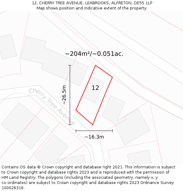 12, CHERRY TREE AVENUE, LEABROOKS, ALFRETON, DE55 1LP: Plot and title map