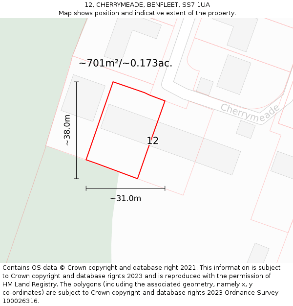 12, CHERRYMEADE, BENFLEET, SS7 1UA: Plot and title map