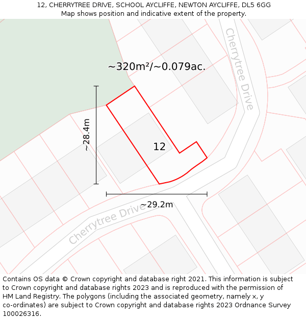 12, CHERRYTREE DRIVE, SCHOOL AYCLIFFE, NEWTON AYCLIFFE, DL5 6GG: Plot and title map