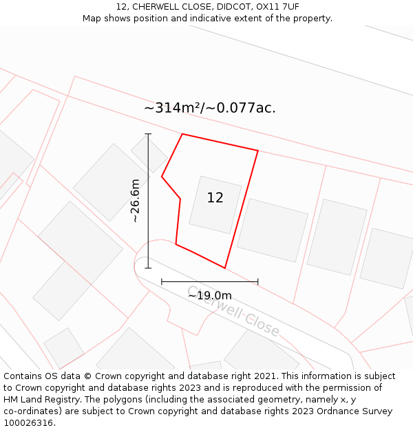 12, CHERWELL CLOSE, DIDCOT, OX11 7UF: Plot and title map