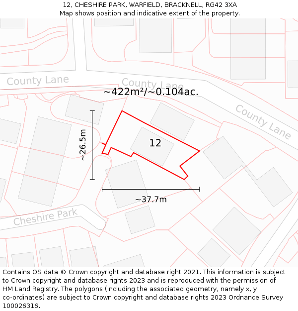 12, CHESHIRE PARK, WARFIELD, BRACKNELL, RG42 3XA: Plot and title map