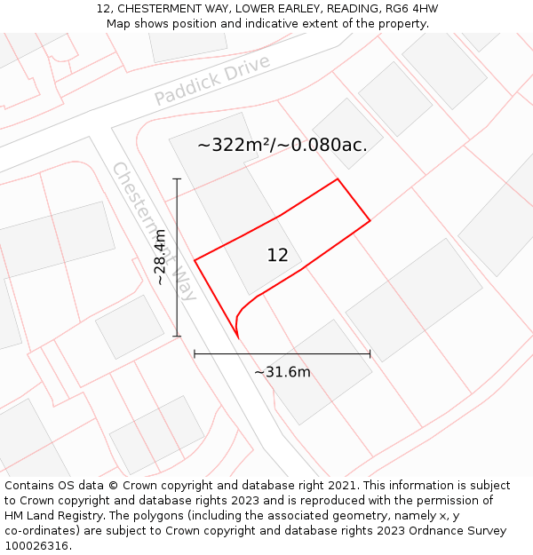 12, CHESTERMENT WAY, LOWER EARLEY, READING, RG6 4HW: Plot and title map