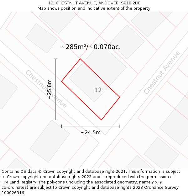 12, CHESTNUT AVENUE, ANDOVER, SP10 2HE: Plot and title map