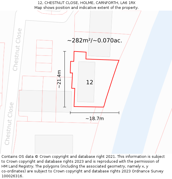12, CHESTNUT CLOSE, HOLME, CARNFORTH, LA6 1RX: Plot and title map