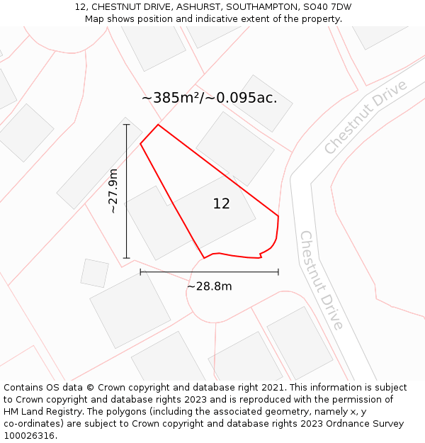 12, CHESTNUT DRIVE, ASHURST, SOUTHAMPTON, SO40 7DW: Plot and title map