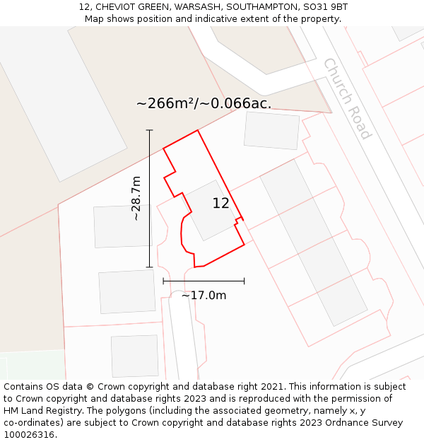 12, CHEVIOT GREEN, WARSASH, SOUTHAMPTON, SO31 9BT: Plot and title map