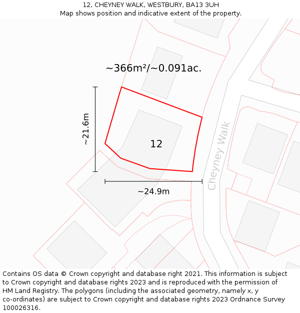 12, CHEYNEY WALK, WESTBURY, BA13 3UH: Plot and title map