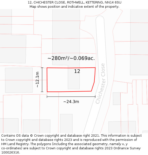 12, CHICHESTER CLOSE, ROTHWELL, KETTERING, NN14 6SU: Plot and title map