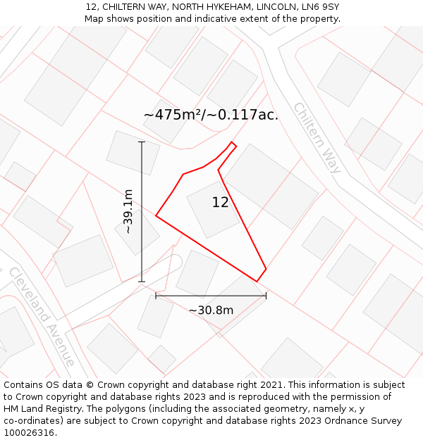12, CHILTERN WAY, NORTH HYKEHAM, LINCOLN, LN6 9SY: Plot and title map