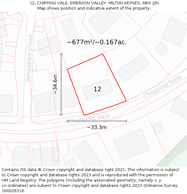 12, CHIPPING VALE, EMERSON VALLEY, MILTON KEYNES, MK4 2JN: Plot and title map