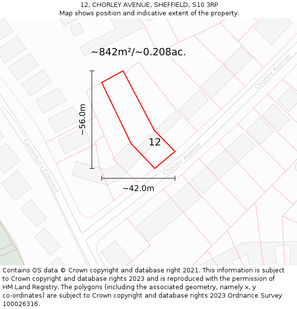 12, CHORLEY AVENUE, SHEFFIELD, S10 3RP: Plot and title map