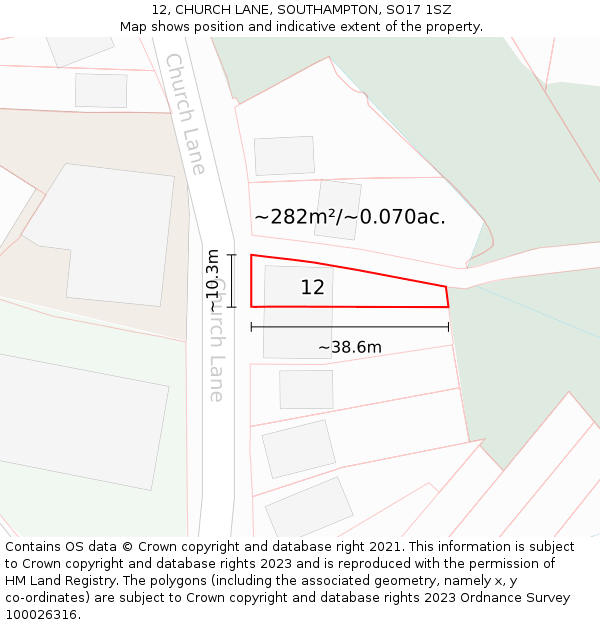 12, CHURCH LANE, SOUTHAMPTON, SO17 1SZ: Plot and title map