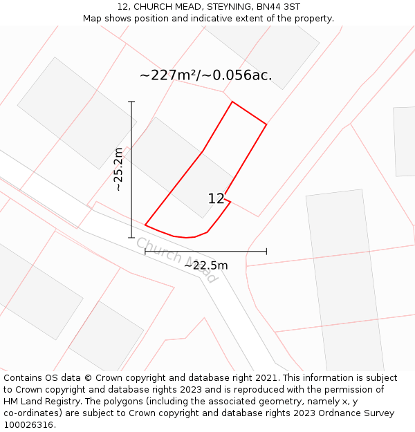 12, CHURCH MEAD, STEYNING, BN44 3ST: Plot and title map