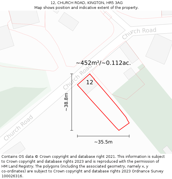 12, CHURCH ROAD, KINGTON, HR5 3AG: Plot and title map