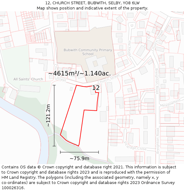 12, CHURCH STREET, BUBWITH, SELBY, YO8 6LW: Plot and title map