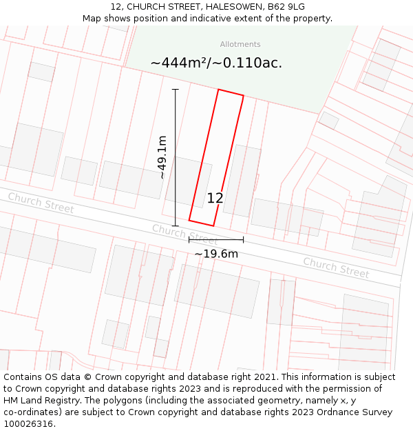 12, CHURCH STREET, HALESOWEN, B62 9LG: Plot and title map