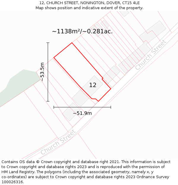 12, CHURCH STREET, NONINGTON, DOVER, CT15 4LE: Plot and title map