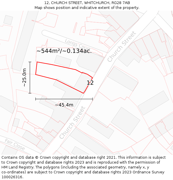 12, CHURCH STREET, WHITCHURCH, RG28 7AB: Plot and title map