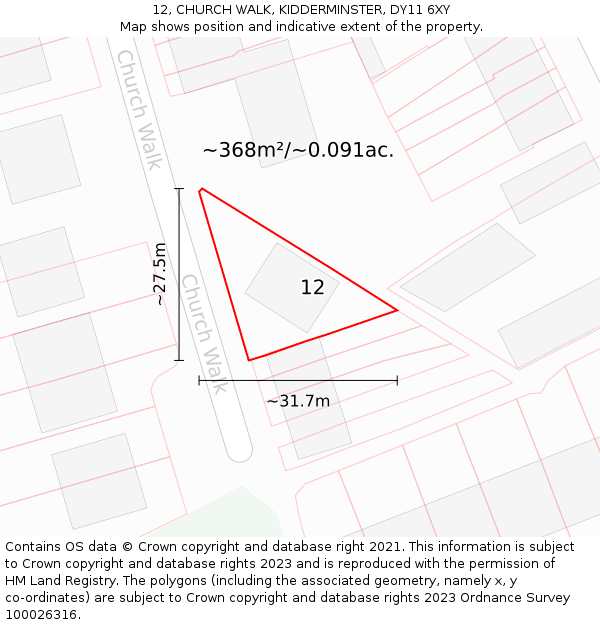 12, CHURCH WALK, KIDDERMINSTER, DY11 6XY: Plot and title map