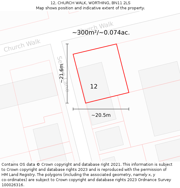 12, CHURCH WALK, WORTHING, BN11 2LS: Plot and title map