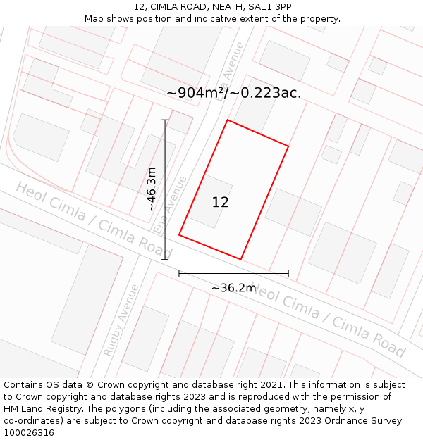 12, CIMLA ROAD, NEATH, SA11 3PP: Plot and title map