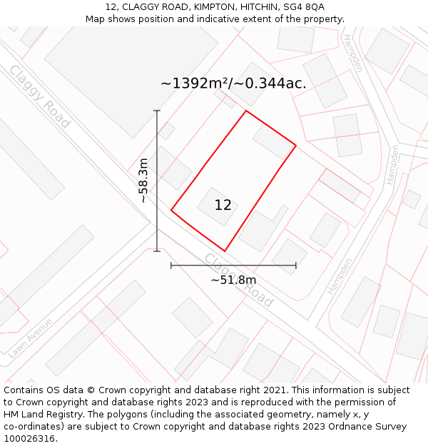 12, CLAGGY ROAD, KIMPTON, HITCHIN, SG4 8QA: Plot and title map